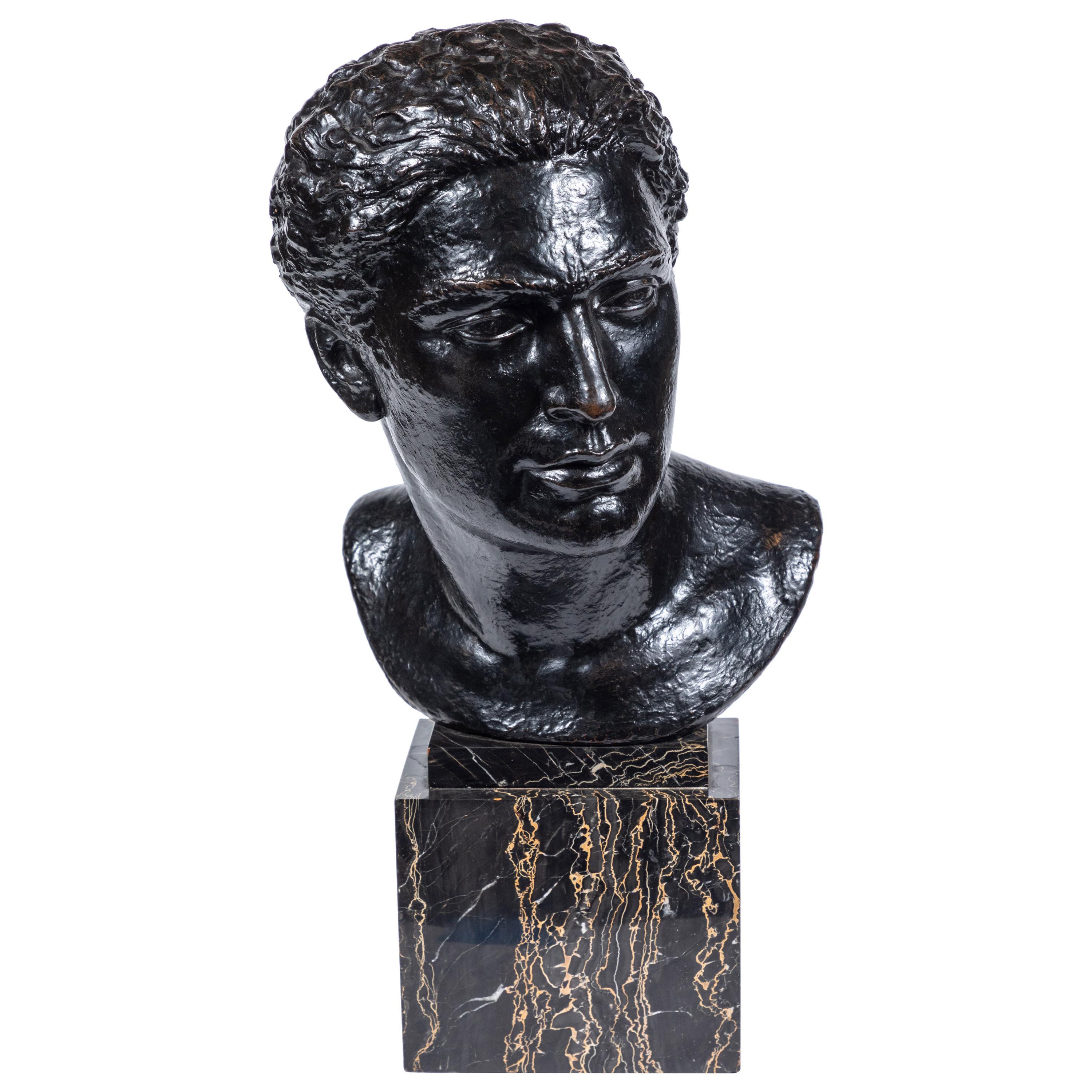 Unknown Figurative Sculpture - Midcentury Bronze Bust of Man