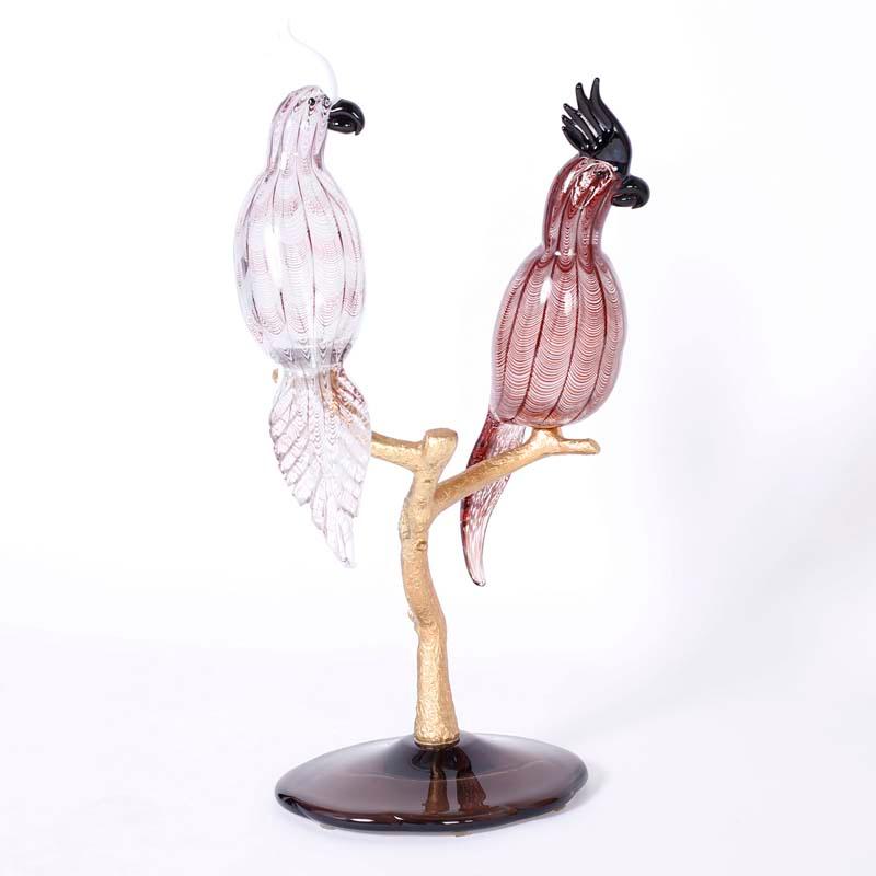 Midcentury Murano Glass and Bronze Sculpture with Two Birds by Zico Zanetti For Sale 2