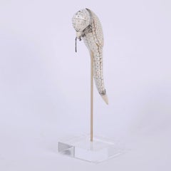 Midcentury Tessellated Bone Parrot on a Lucite Stand
