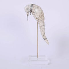 Midcentury Tessellated Bone Parrot on a Lucite Stand