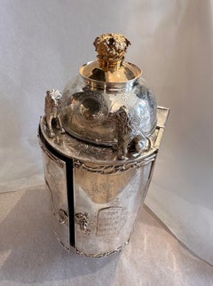 Miniature small Torah silver ark with a gilded crown with the Ten Commandments