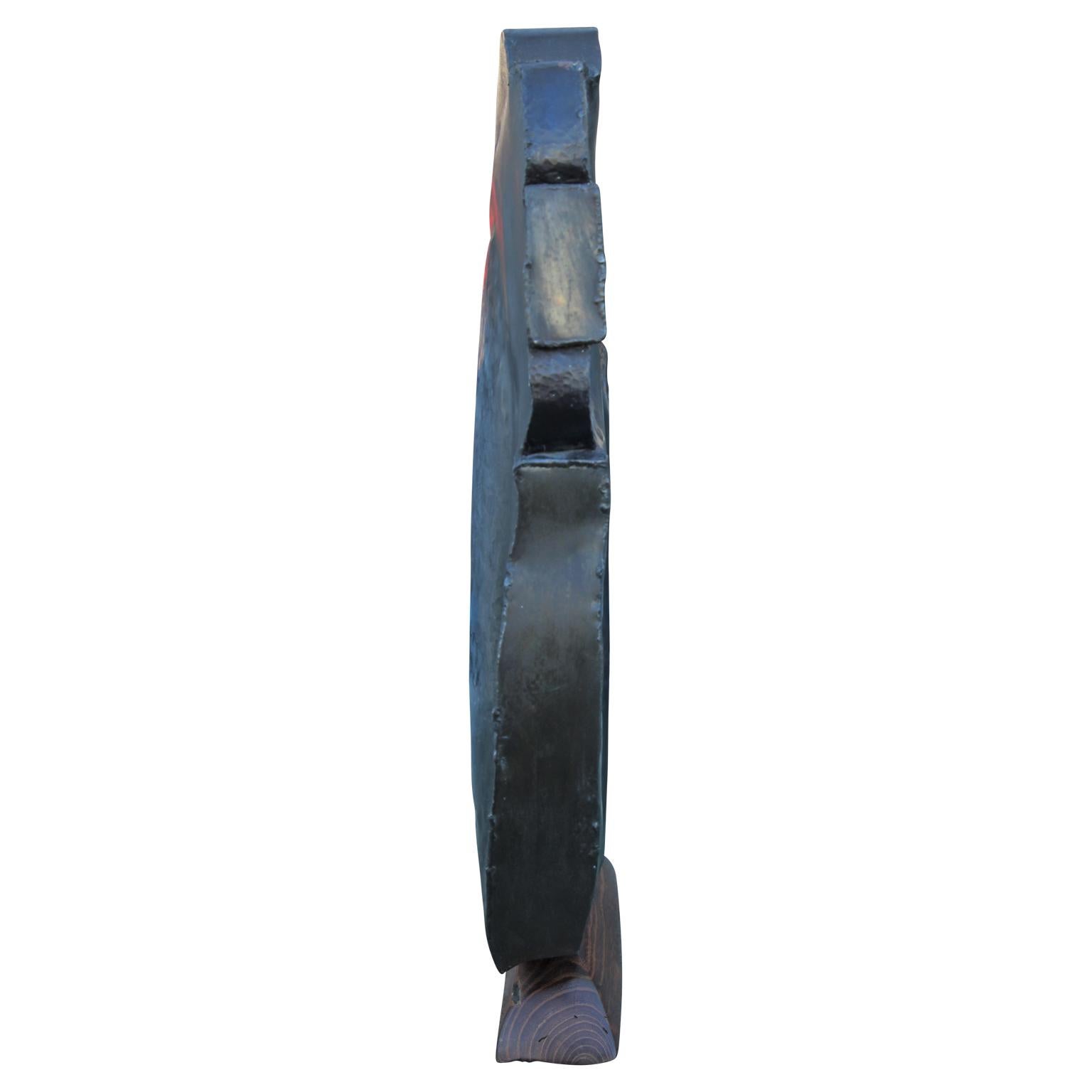 Modern Abstract Organic Metal and Wood Sculpture Signed Schmidt  1