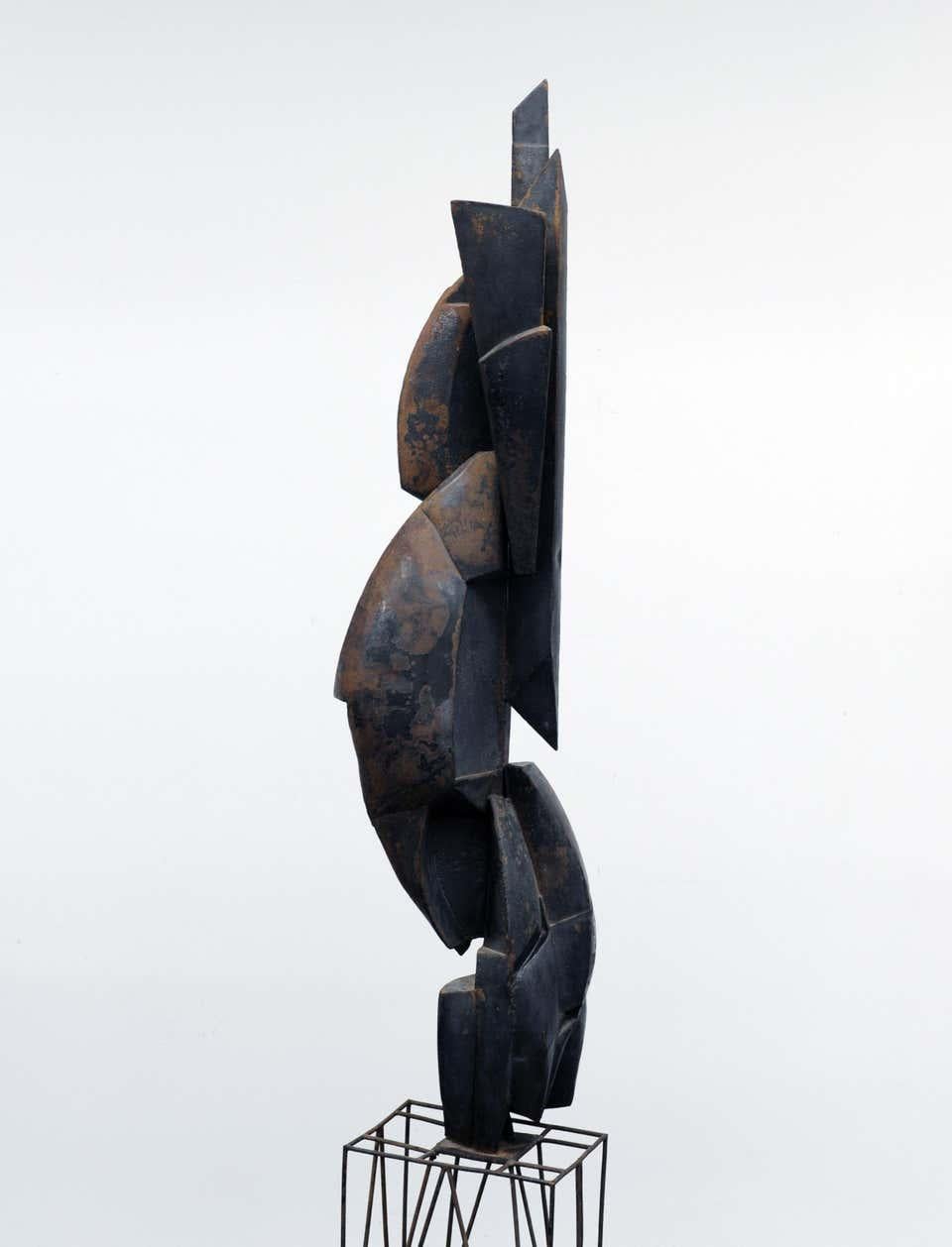 Wonderful and large modern cubist sculpture. Beautifully executed in welded steel. Sculpture measures 81 inches high. Apparently unsigned. European from the 1950s.