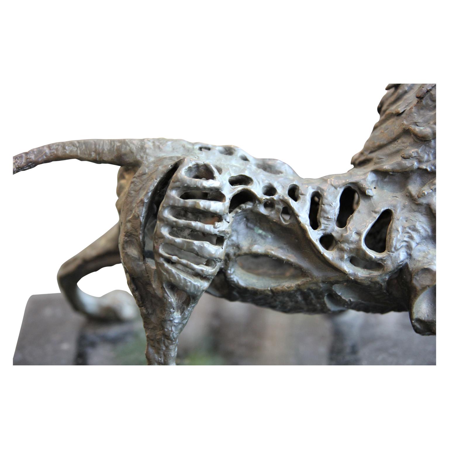 Modern Bronze Abstract Skeletal Lion Animal Sculpture For Sale 1