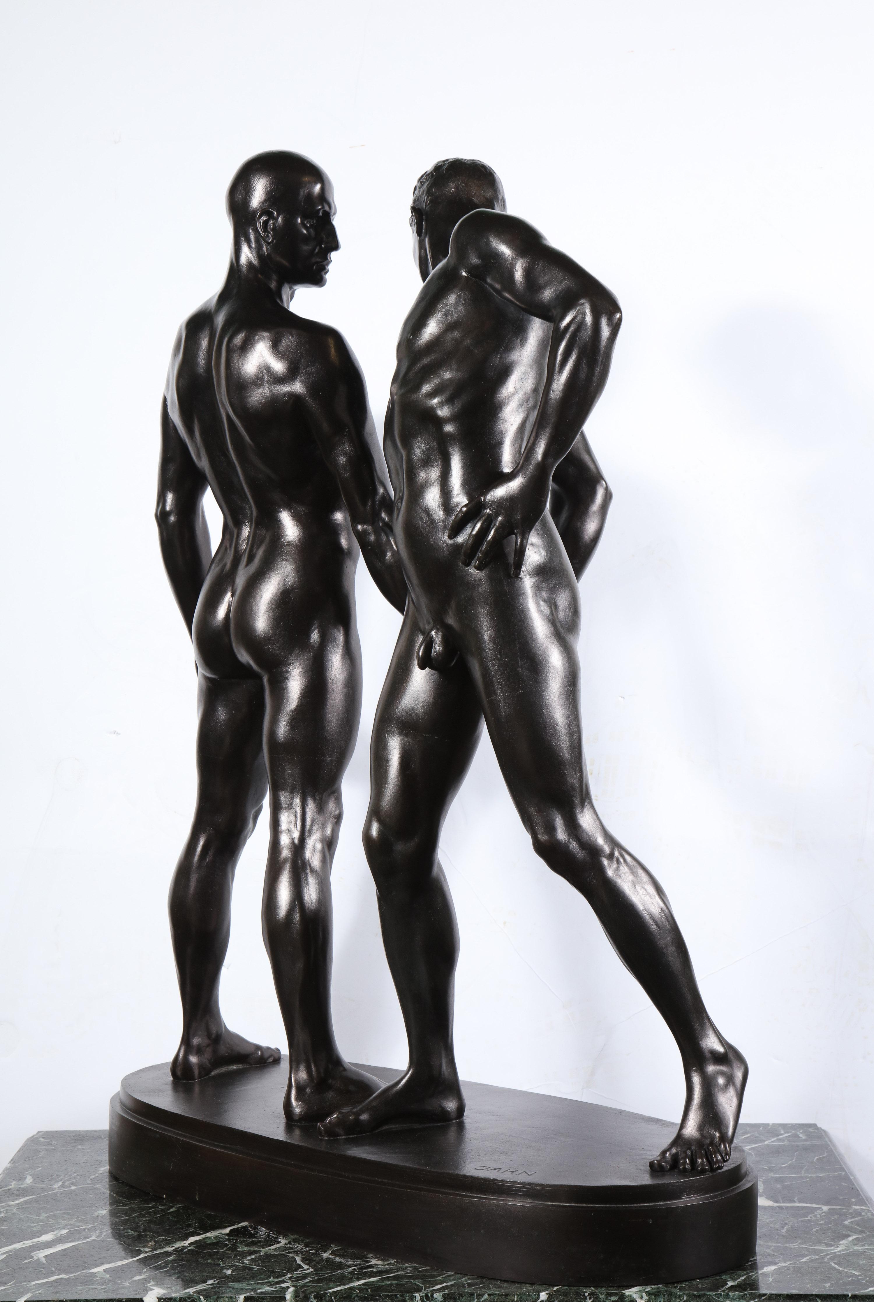 Monumental and Striking Patinated Bronze Figure of Two Male Nude Erotic Lovers 4