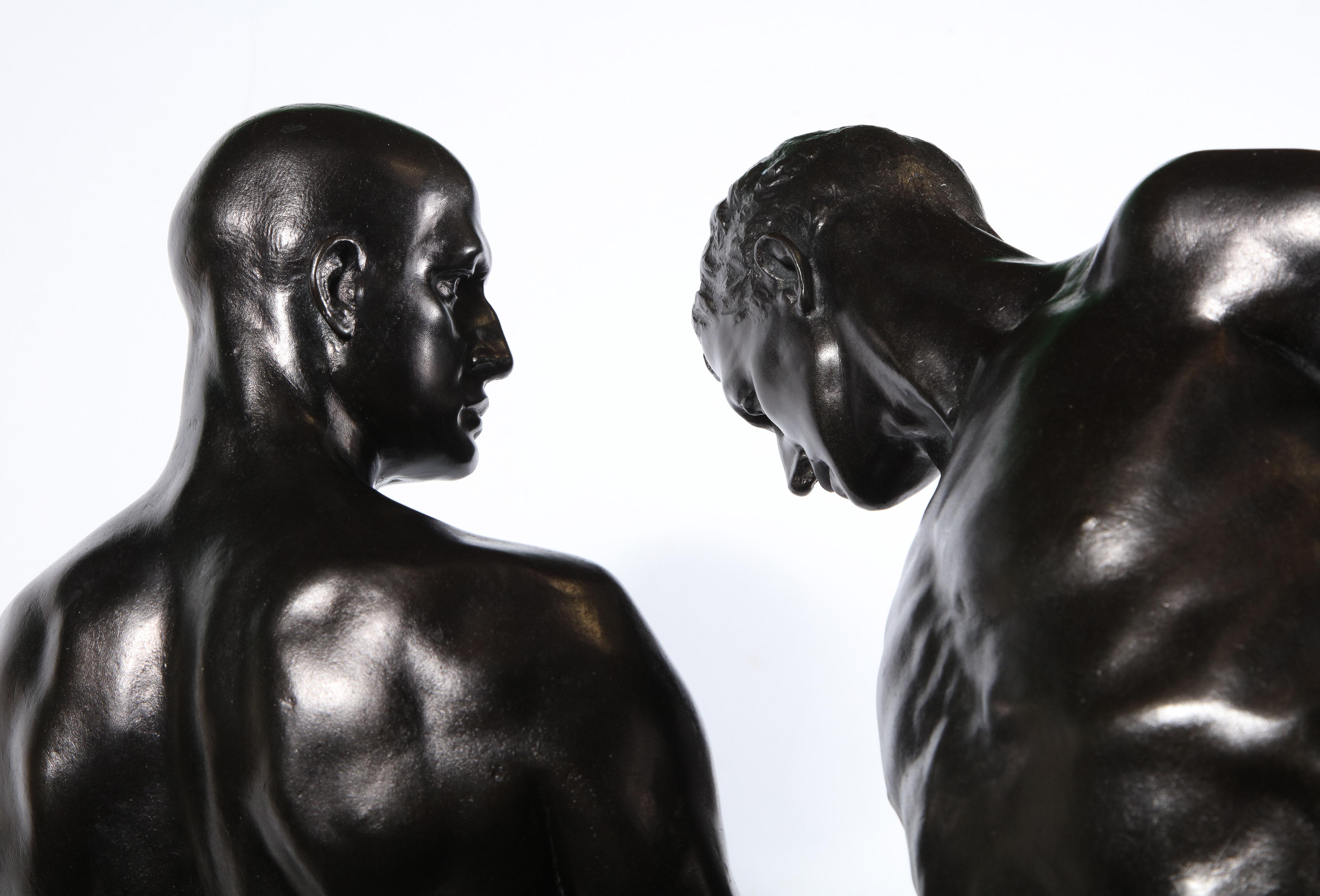 Monumental and Striking Patinated Bronze Figure of Two Male Nude Erotic Lovers 7