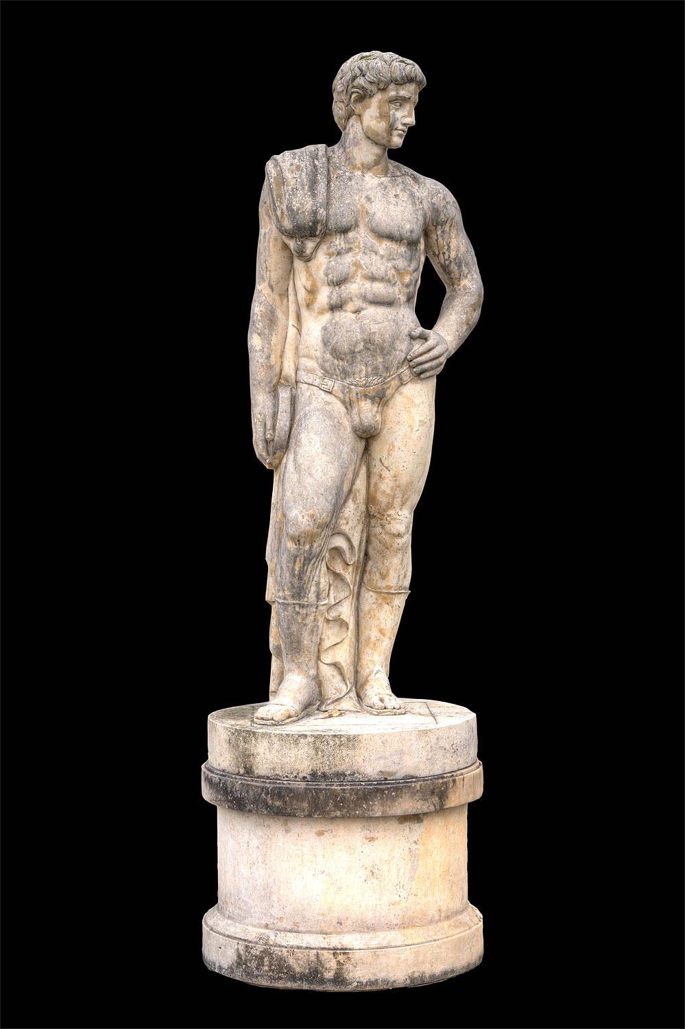  Monumental Italian Rationalist Marble Sculptures of Hercules and Discobolo For Sale 15