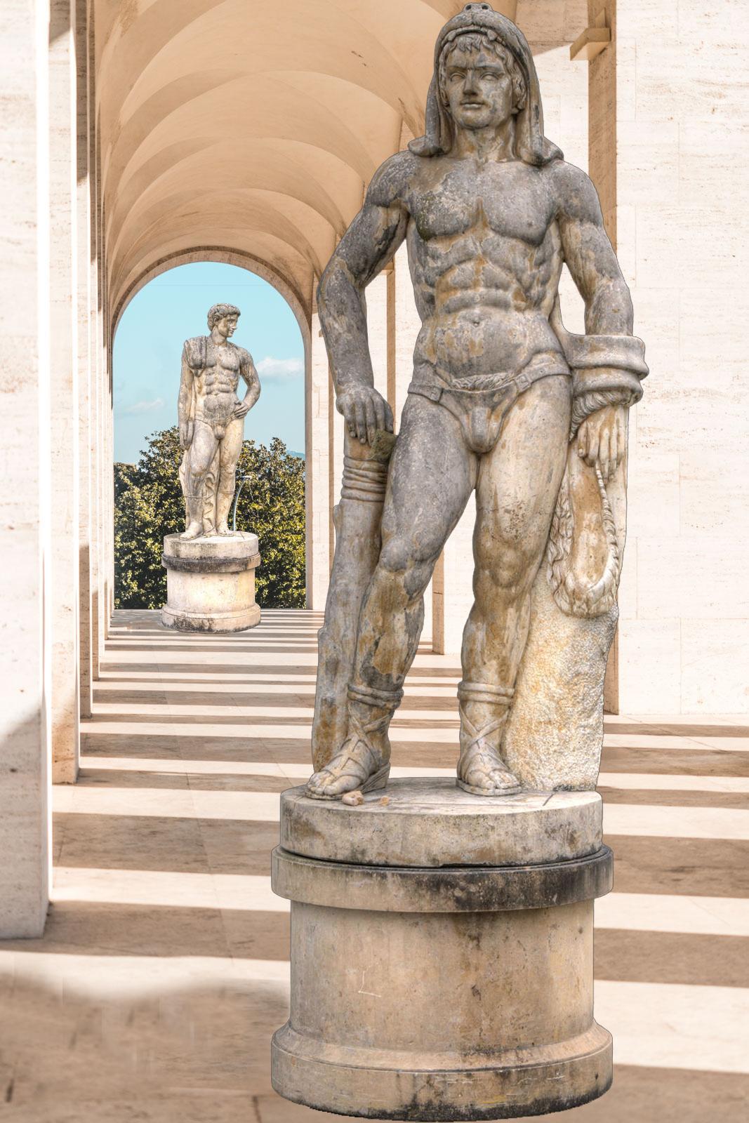  Monumentale italienische Rationalistische Marmorskulpturen von Herkules und Discobolo im Angebot 14