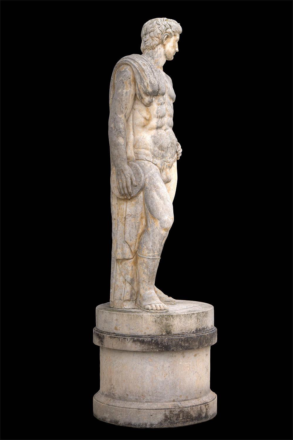  Monumental Italian Rationalist Marble Sculptures of Hercules and Discobolo For Sale 5