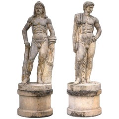 Vintage  Monumental Italian Rationalist Marble Sculptures of Hercules and Discobolo