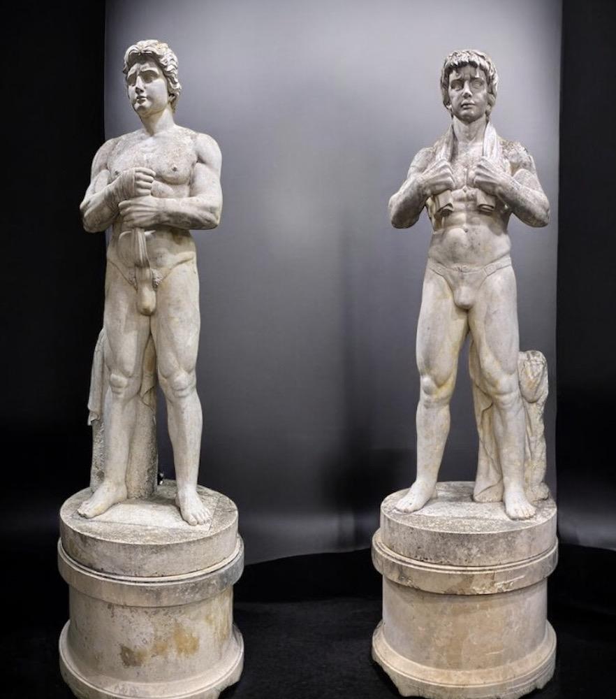 Monumental Italian Rationalist Marble Sculptures of Young Athletes For Sale 9