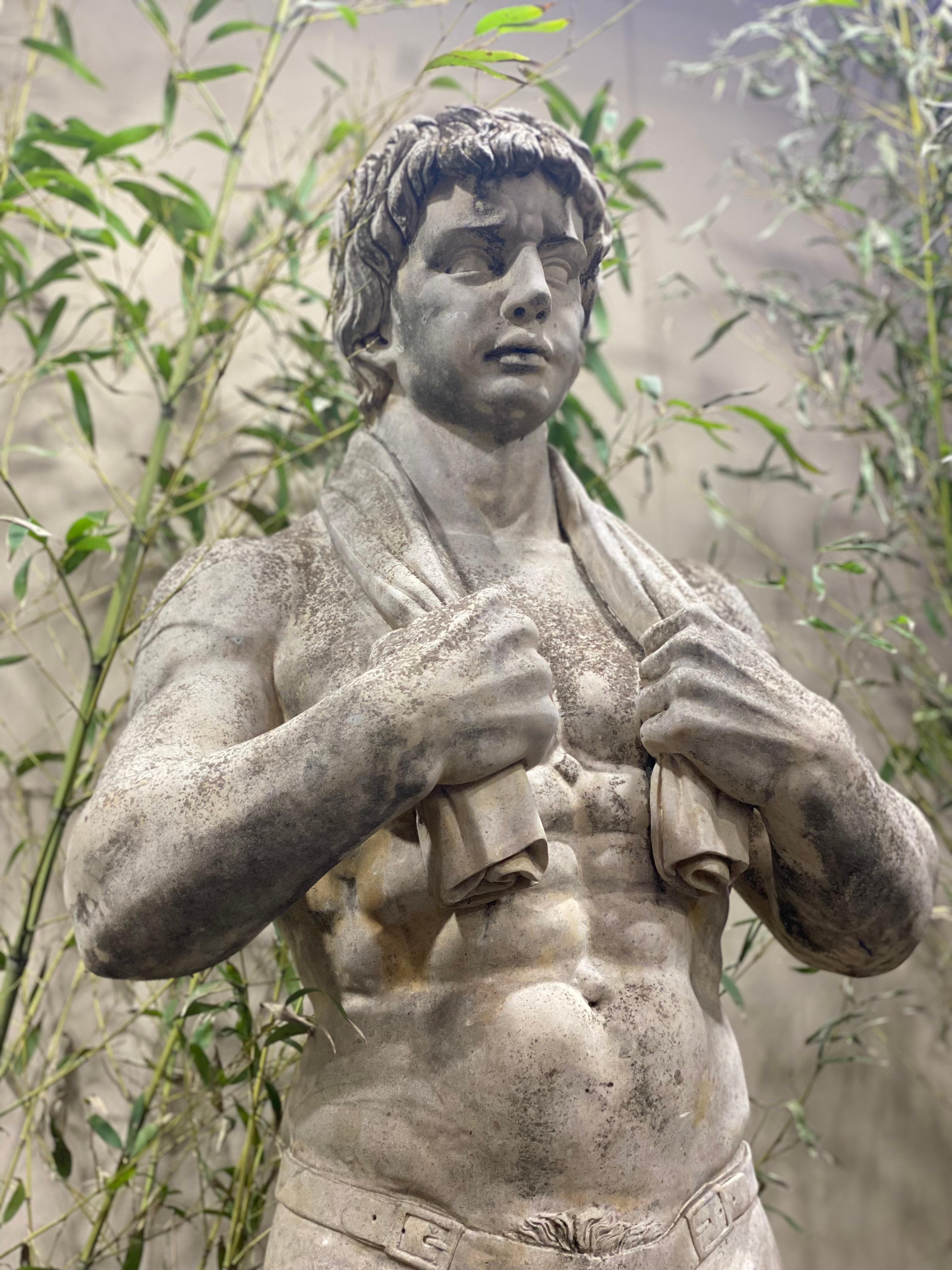 Monumental Italian Rationalist Marble Sculptures of Young Athletes For Sale 11