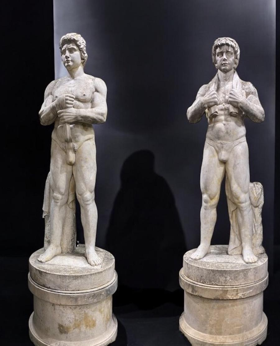 Monumental Italian Rationalist Marble Sculptures of Young Athletes For Sale 12