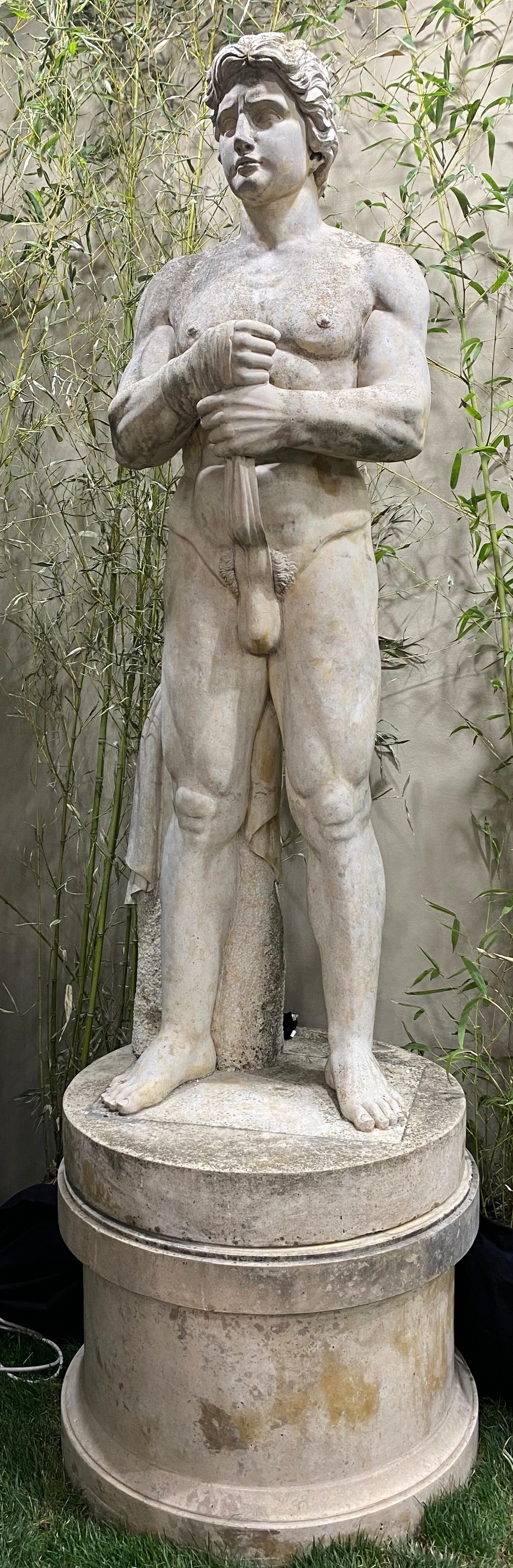 Monumental Italian Rationalist Marble Sculptures of Young Athletes For Sale 3