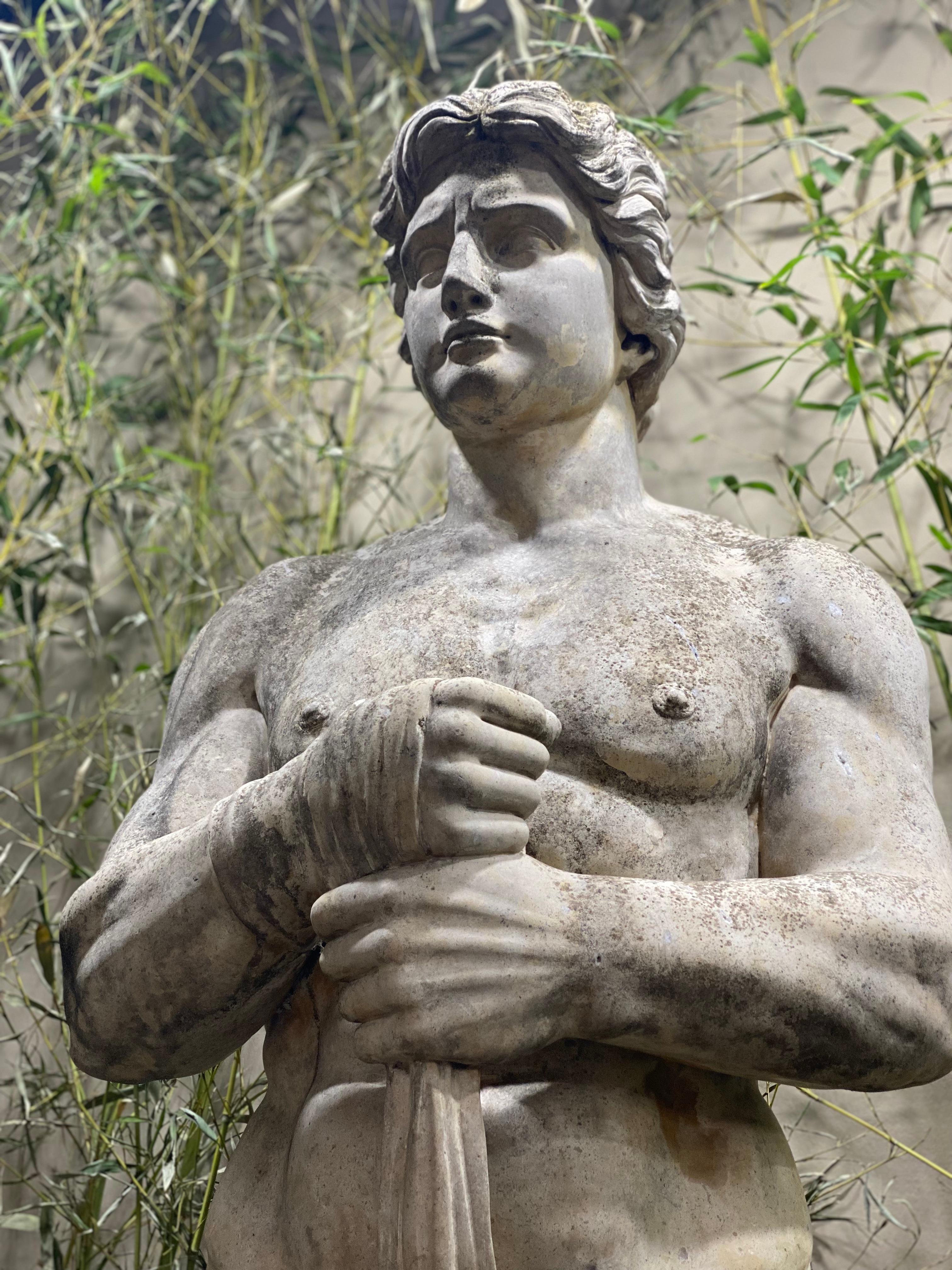 Monumental Italian Rationalist Marble Sculptures of Young Athletes For Sale 6