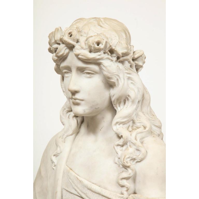 Monumental Italian White Marble Figure Sculpture of a Seated Winged Woman, 1870 7