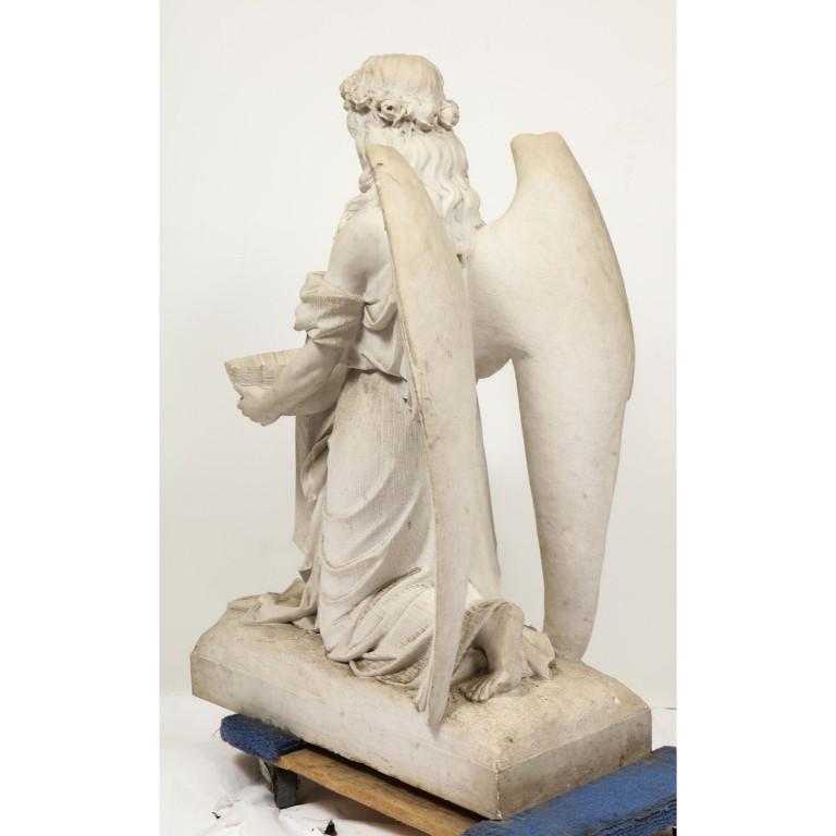 Monumental Italian White Marble Figure Sculpture of a Seated Winged Woman, 1870 11