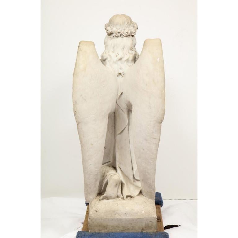 Monumental Italian White Marble Figure Sculpture of a Seated Winged Woman, 1870 12
