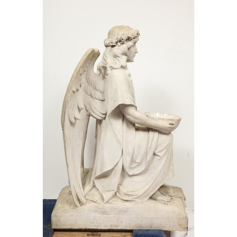 Monumental Italian White Marble Figure Sculpture of a Seated Winged Woman, 1870 13