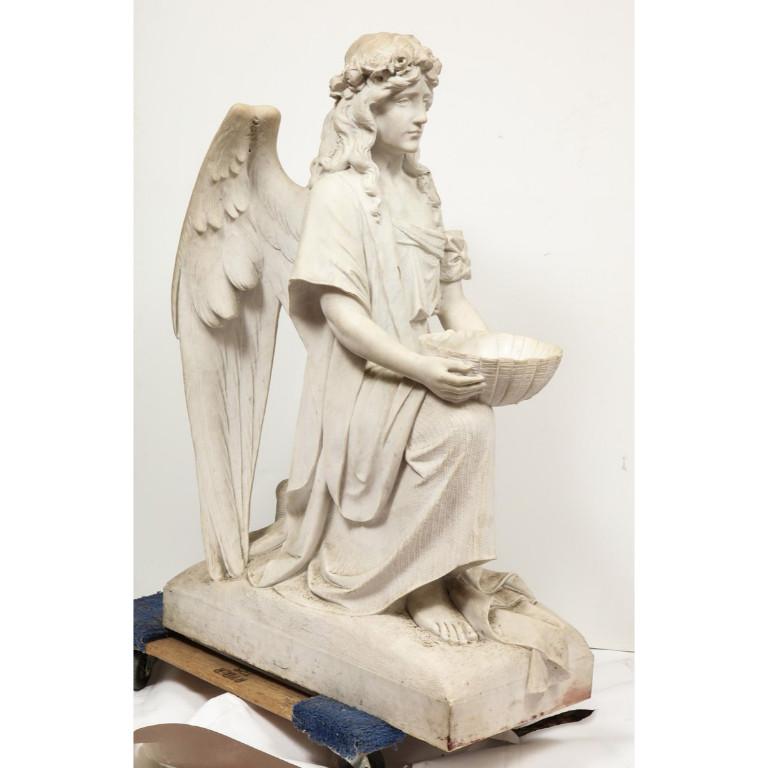 Monumental Italian White Marble Figure Sculpture of a Seated Winged Woman, 1870 14