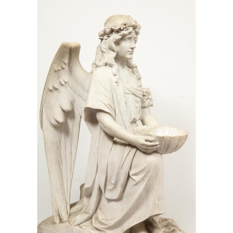 Monumental Italian White Marble Figure Sculpture of a Seated Winged Woman, 1870 15
