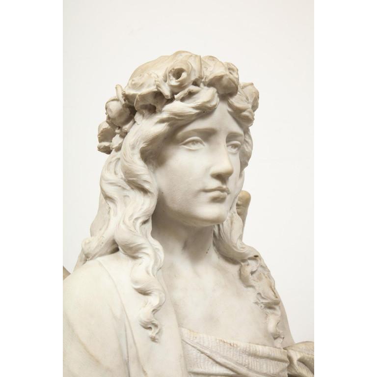 Monumental Italian White Marble Figure Sculpture of a Seated Winged Woman, 1870 17