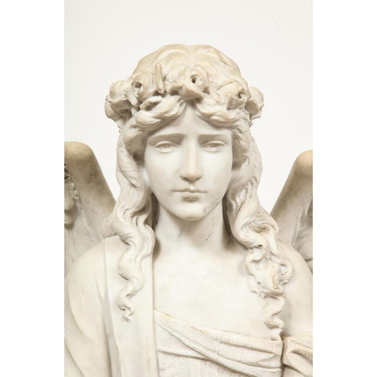 Monumental Italian White Marble Figure Sculpture of a Seated Winged Woman, 1870 2