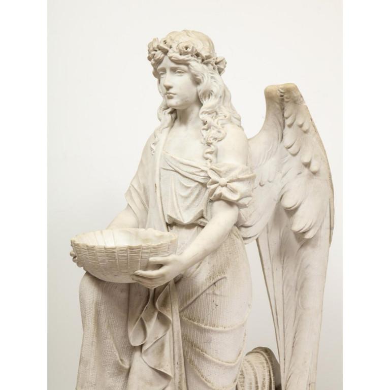 Monumental Italian White Marble Figure Sculpture of a Seated Winged Woman, 1870 4