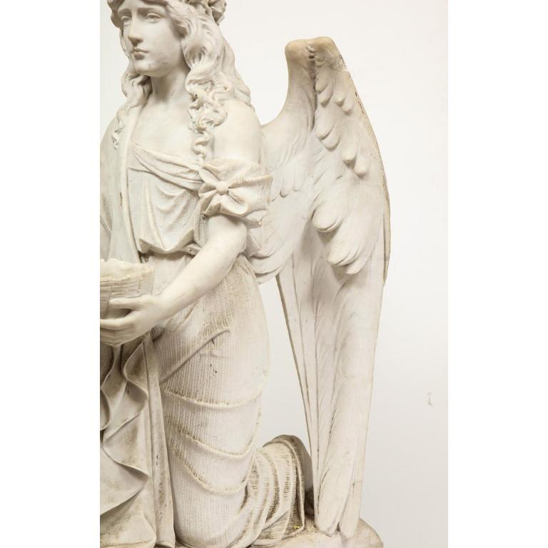 Monumental Italian White Marble Figure Sculpture of a Seated Winged Woman, 1870 5
