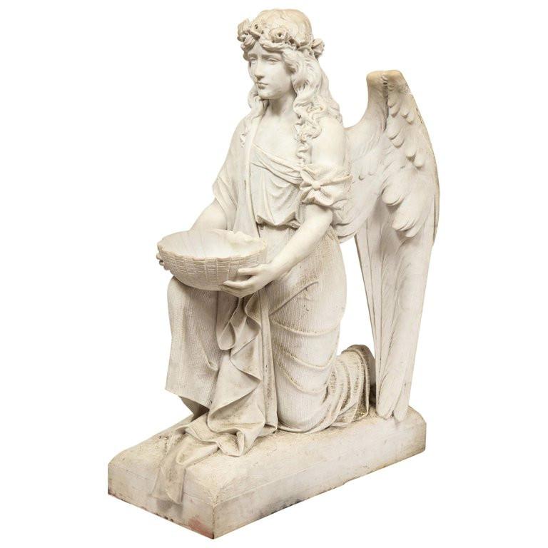 Unknown Figurative Sculpture – Monumental Italian White Marble Figure Sculpture of a Seated Winged Woman, 1870