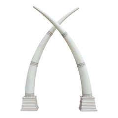 Retro Monumental Midcentury Faux Elephant Tusks on Bases