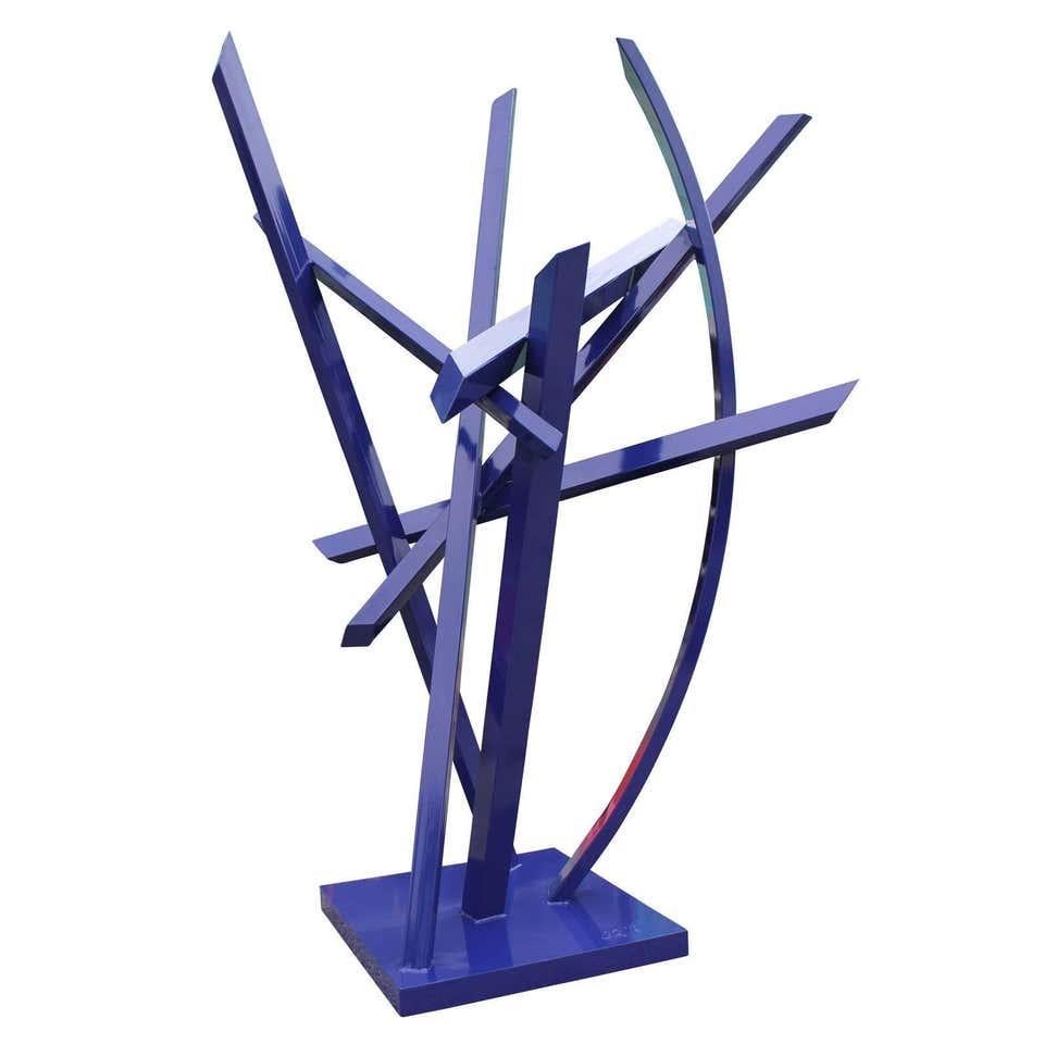 Unknown Abstract Sculpture - Monumental Modern Blue Abstract Steel Outdoor / Indoor Sculpture 