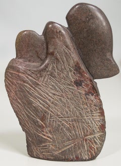 'Mother and Baby Elephant' original African Shona stone sculpture Zimbabwe