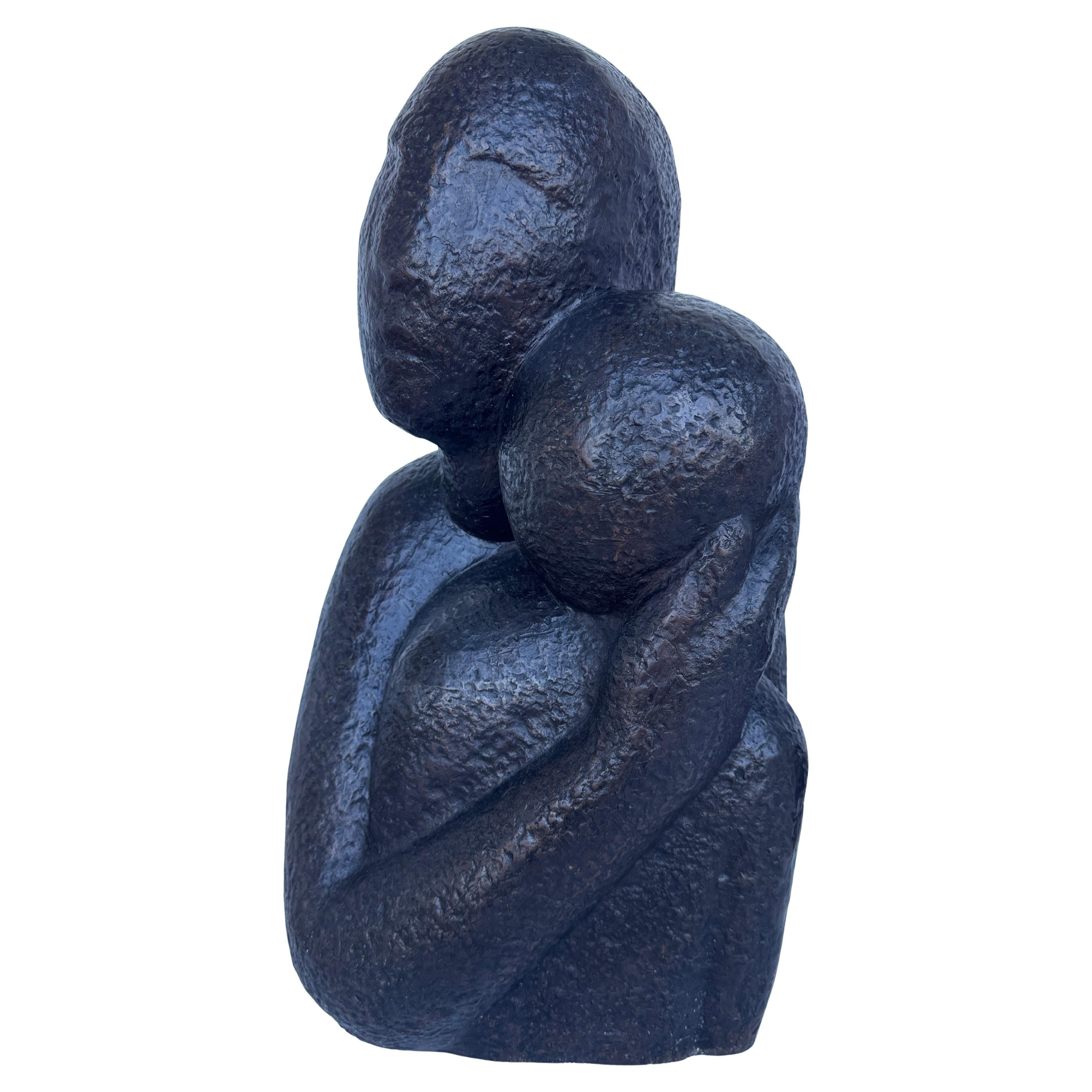 Biomorphic Sculpture Woman With Child Signed PJ edition 8/12 - Gold Figurative Sculpture by Unknown