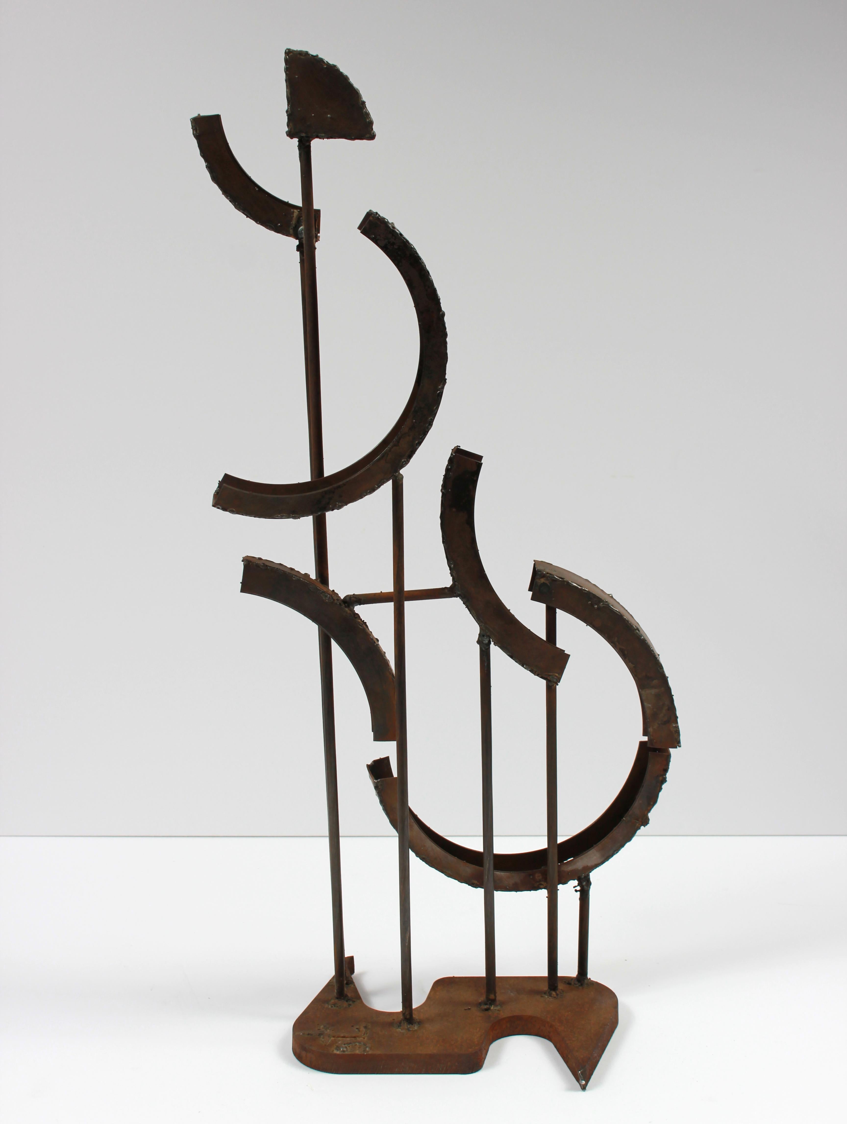 Multimedia Welded Metal Geometric Sculpture, Late 20th Century - Gray Abstract Sculpture by Unknown