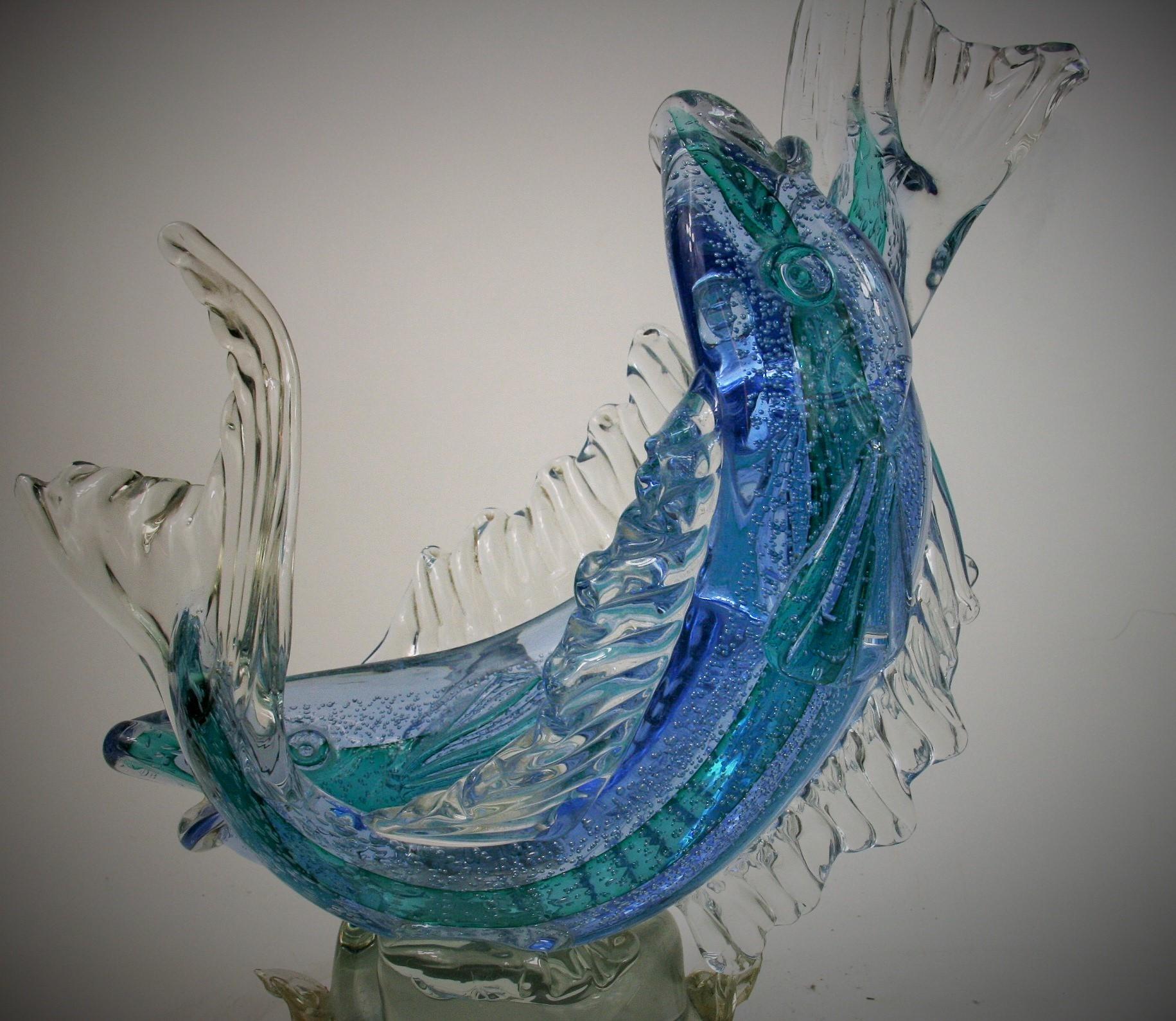 Murano Blue and Aqua Double Fish Sculpture 6