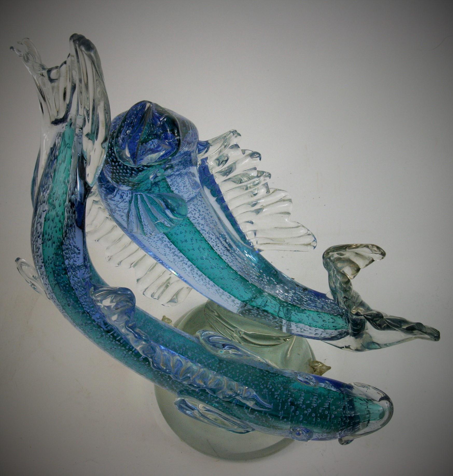 Murano Blue and Aqua Double Fish Sculpture 7