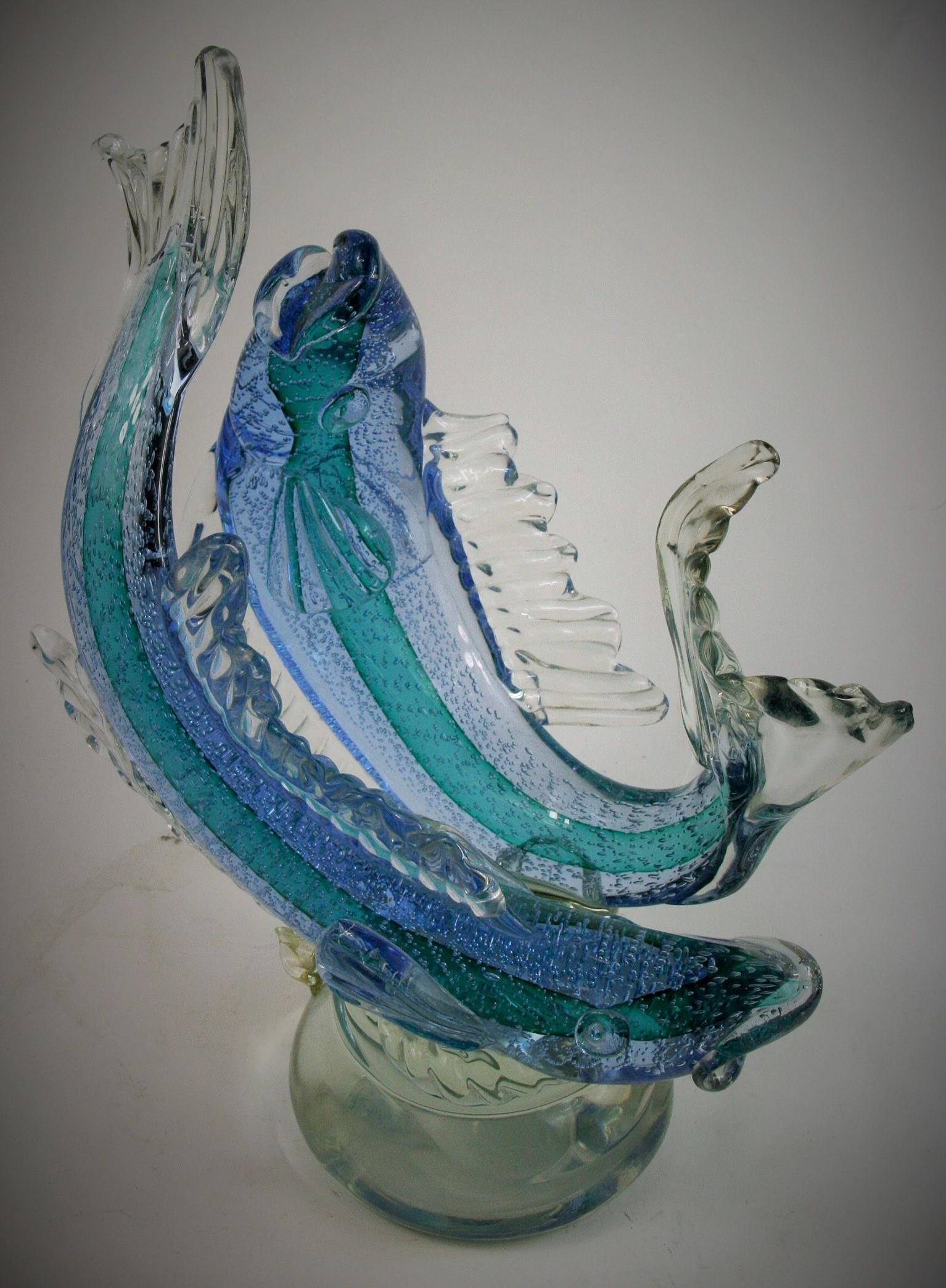 Murano Blue and Aqua Double Fish Sculpture 8