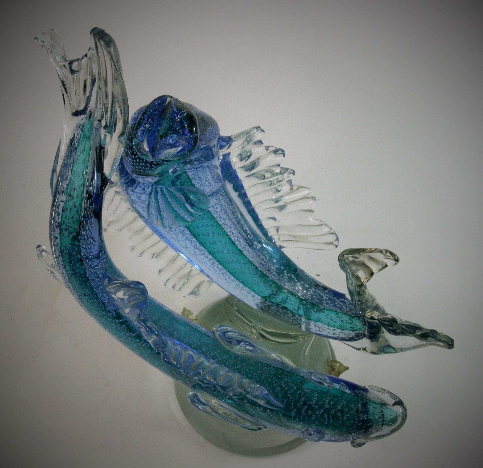 Murano Blue and Aqua Double Fish Sculpture 9