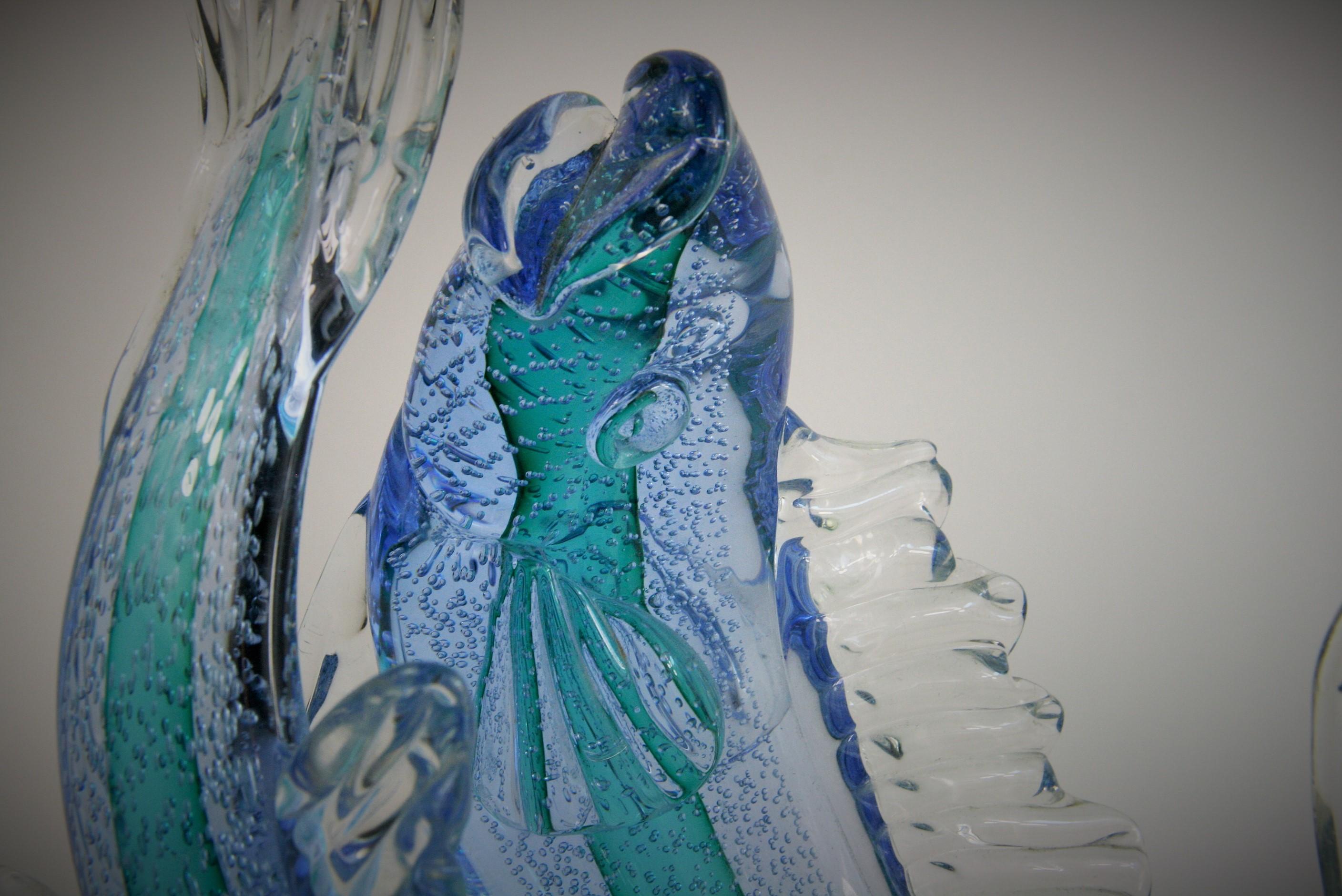 Murano Blue and Aqua Double Fish Sculpture 10