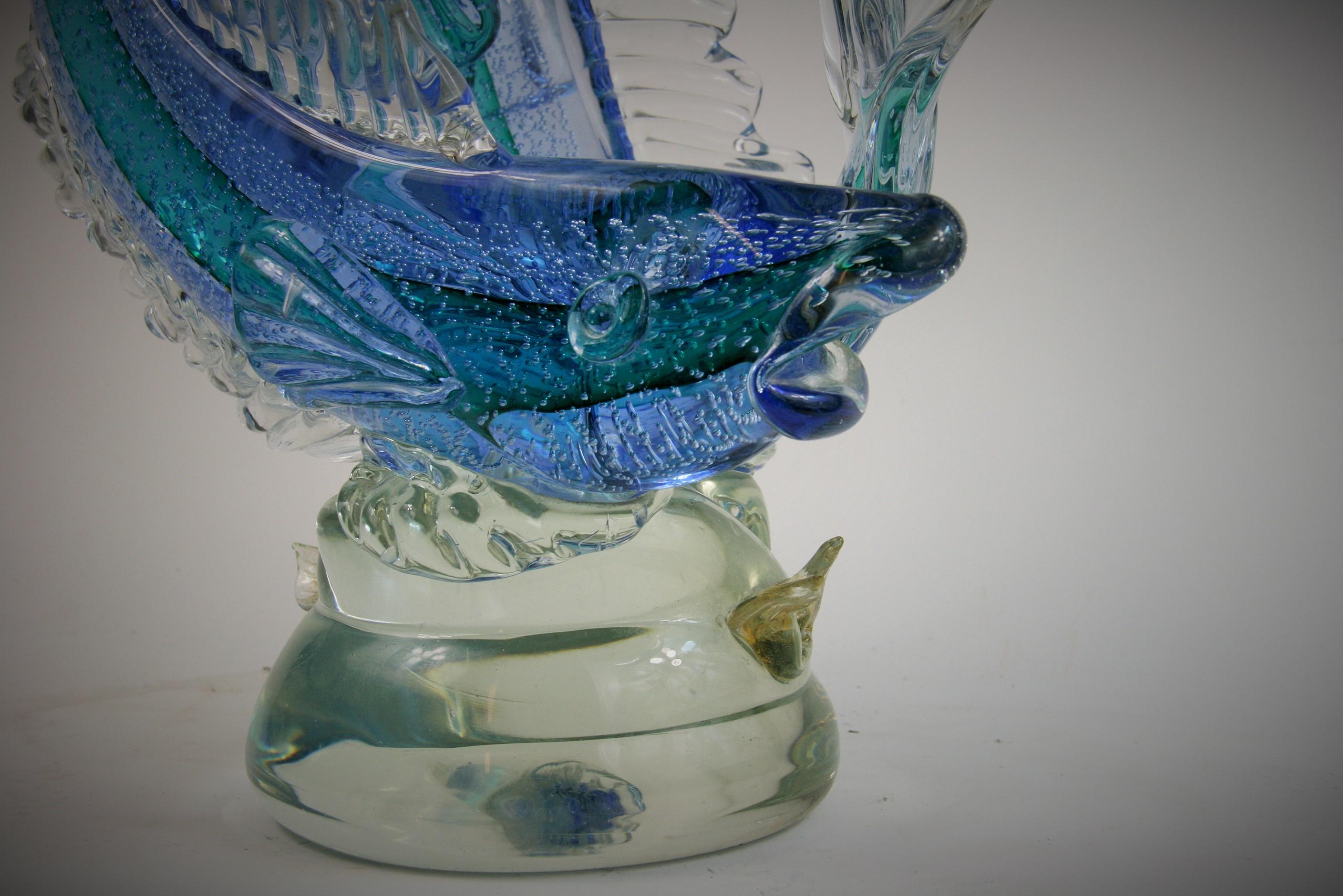 Murano Blue and Aqua Double Fish Sculpture 11