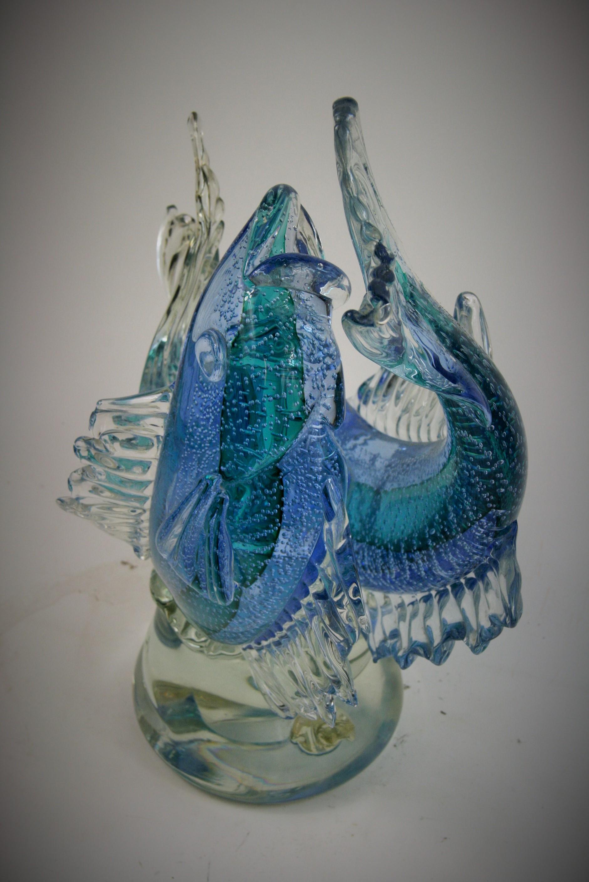 Murano Blue and Aqua Double Fish Sculpture 1