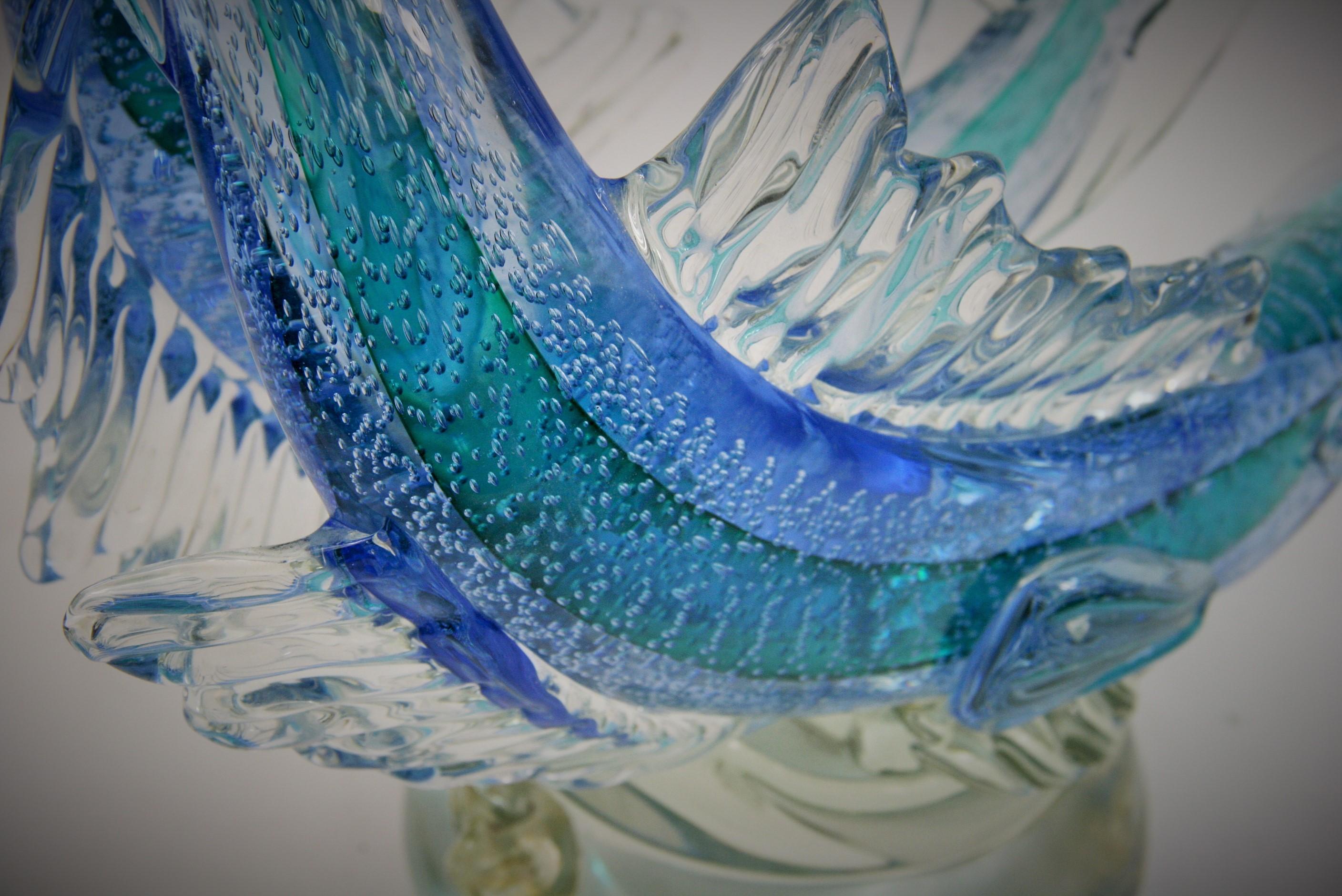 Murano Blue and Aqua Double Fish Sculpture 3