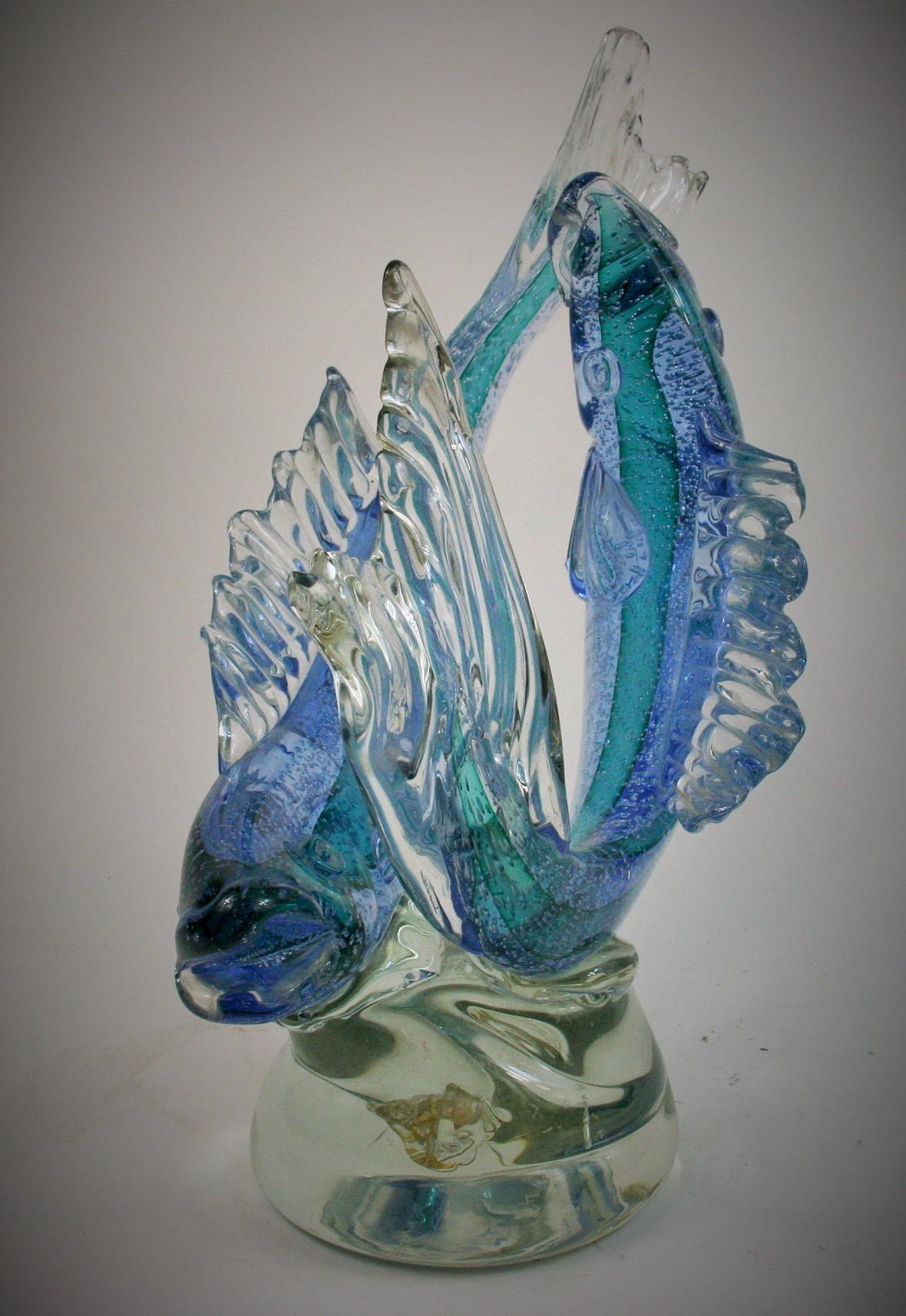 Murano Blue and Aqua Double Fish Sculpture 4
