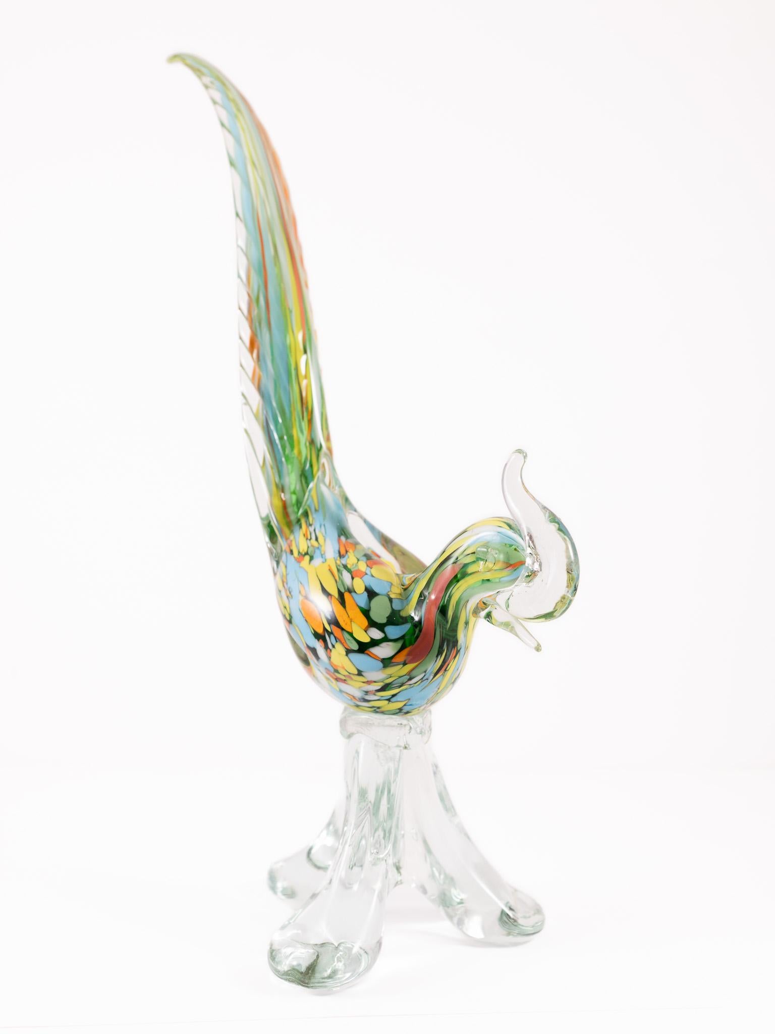 Unknown Figurative Sculpture - Murano Glass Peacock