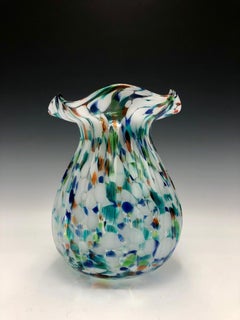 Murano Style 1970s Multicolor Confetti Swirl Art Glass Vase
