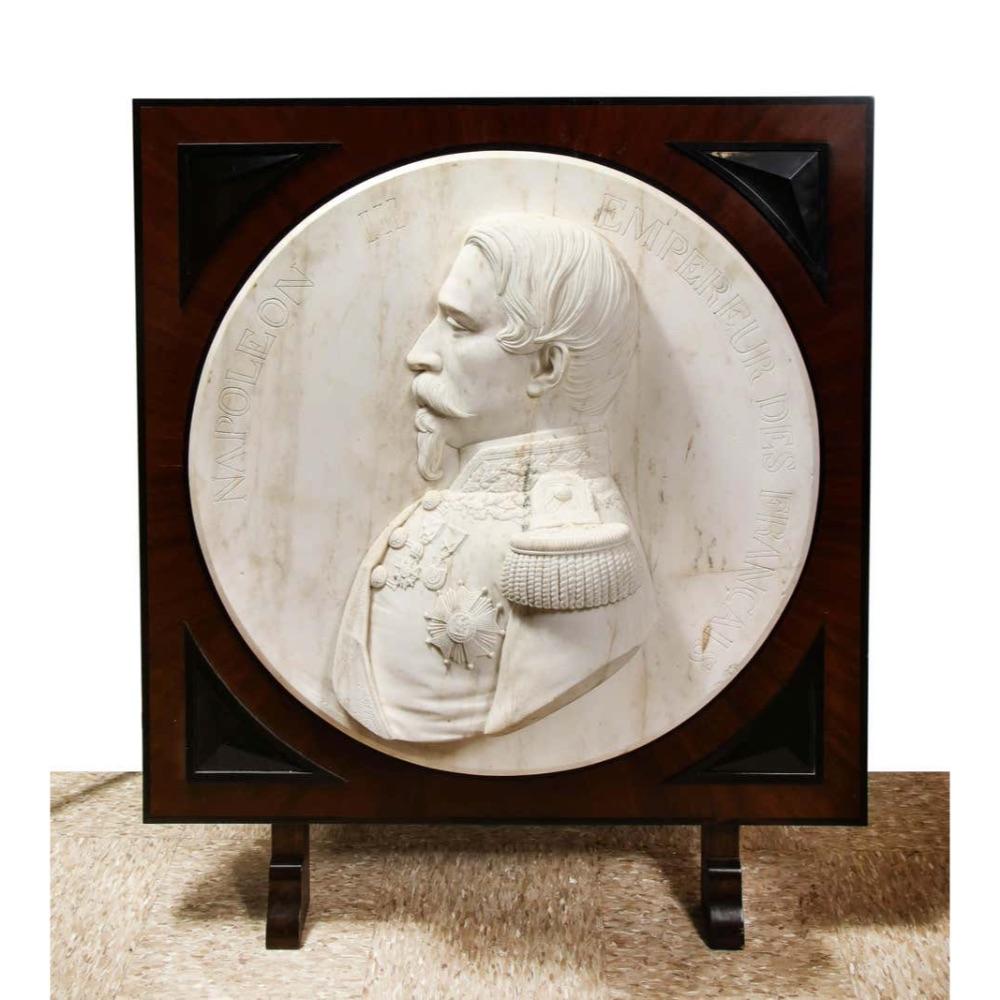 Museum Quality French White Marble Roundel Relief of Emperor Napoleon III, 1860 - Sculpture by Unknown