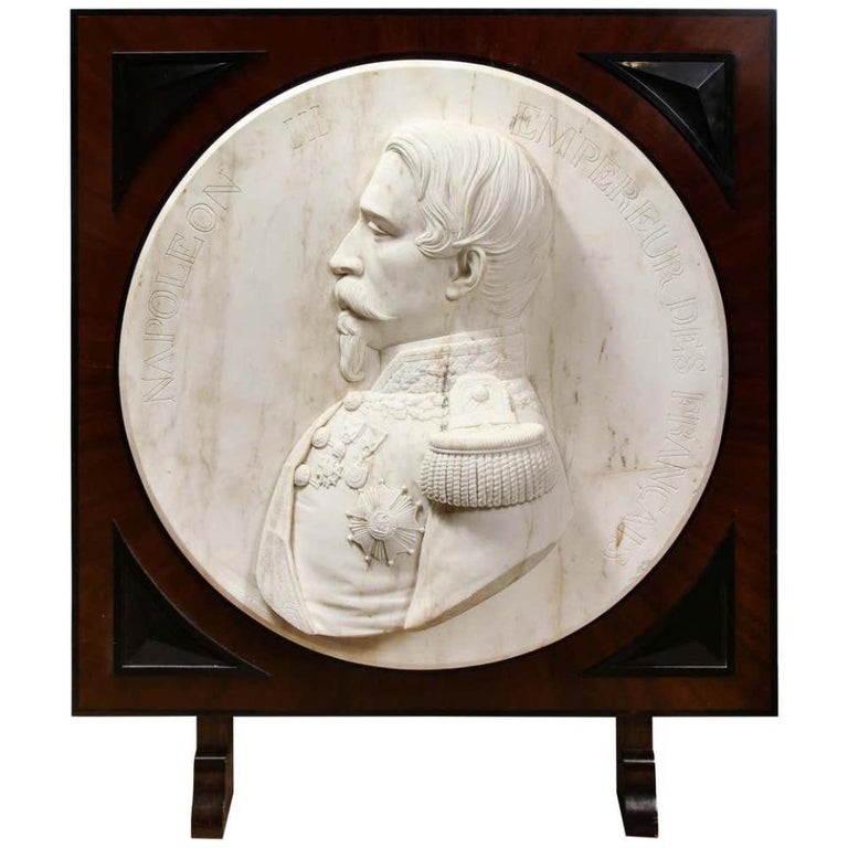 Unknown Figurative Sculpture - Museum Quality French White Marble Roundel Relief of Emperor Napoleon III, 1860