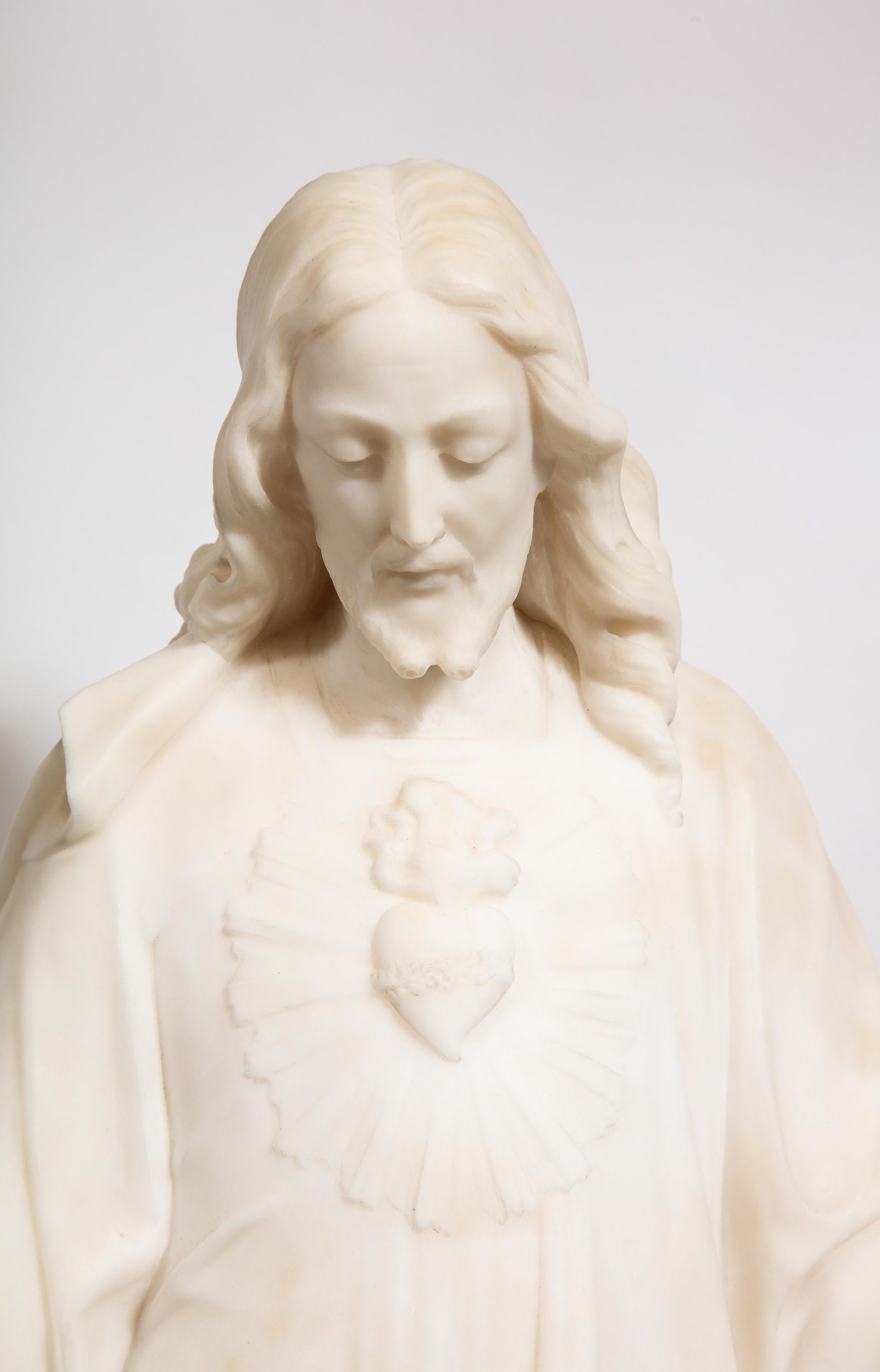 Italian Marble Sculpture of Holy Jesus Christ, 19th Century - Beige Figurative Sculpture by Unknown