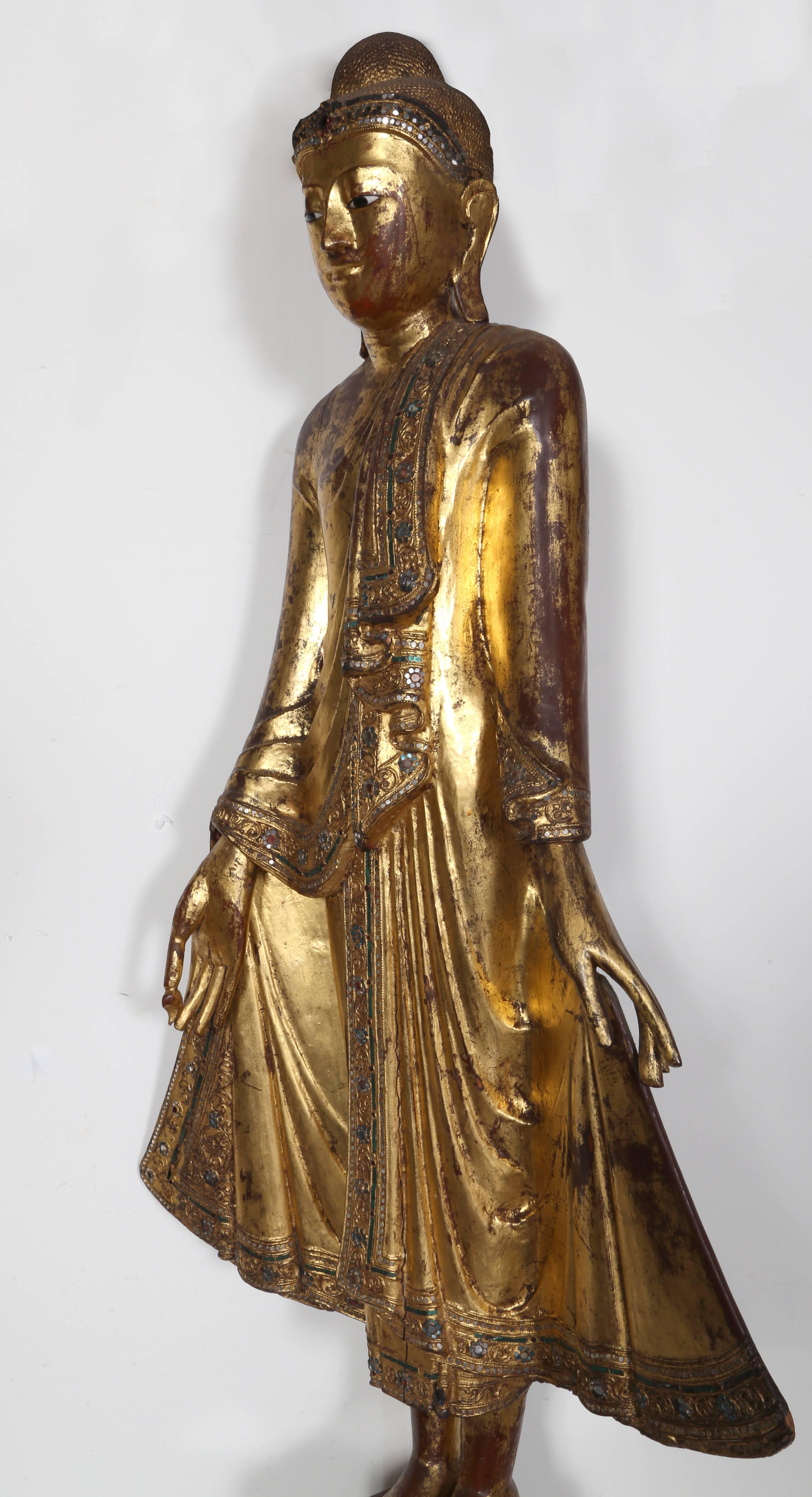 Myanmar (Burma) Mandalay Standing Buddha - Folk Art Sculpture by Unknown